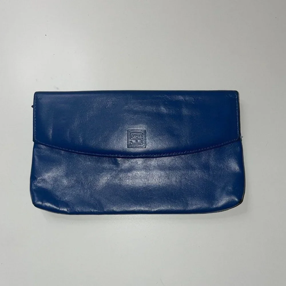 St. Thomas Vintage Blue Leather Wallet Logo‎ Zipper Pockets
